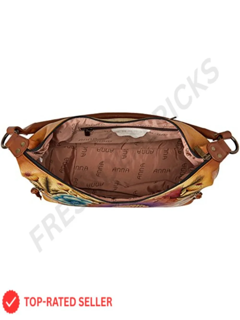 Genuine Leather Hand Painted Hobo Bag, Zip-Top Shoulder Bag